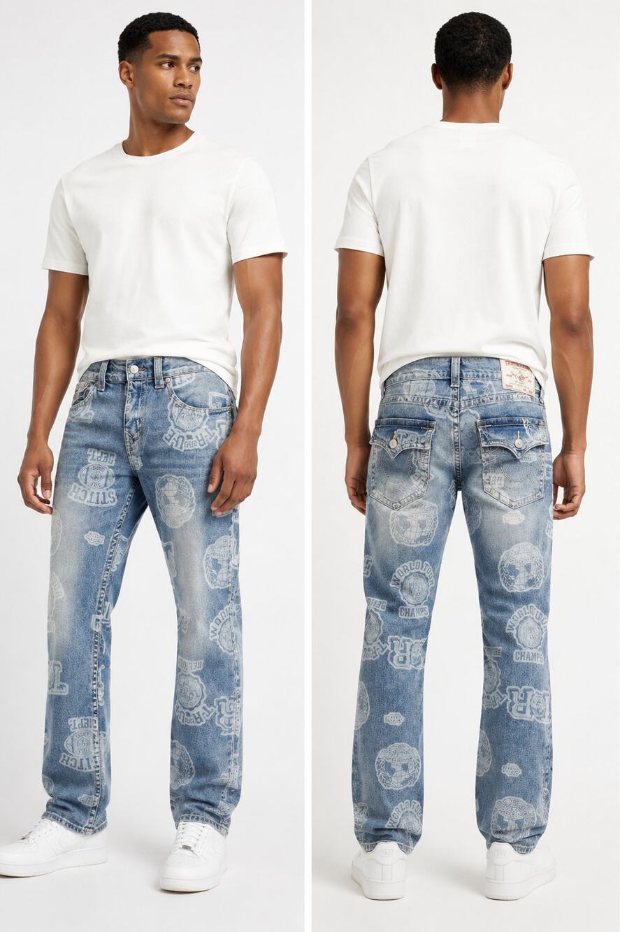 NWT True Religion AOP Ricky Flap Straight Jeans Men’s 34x34